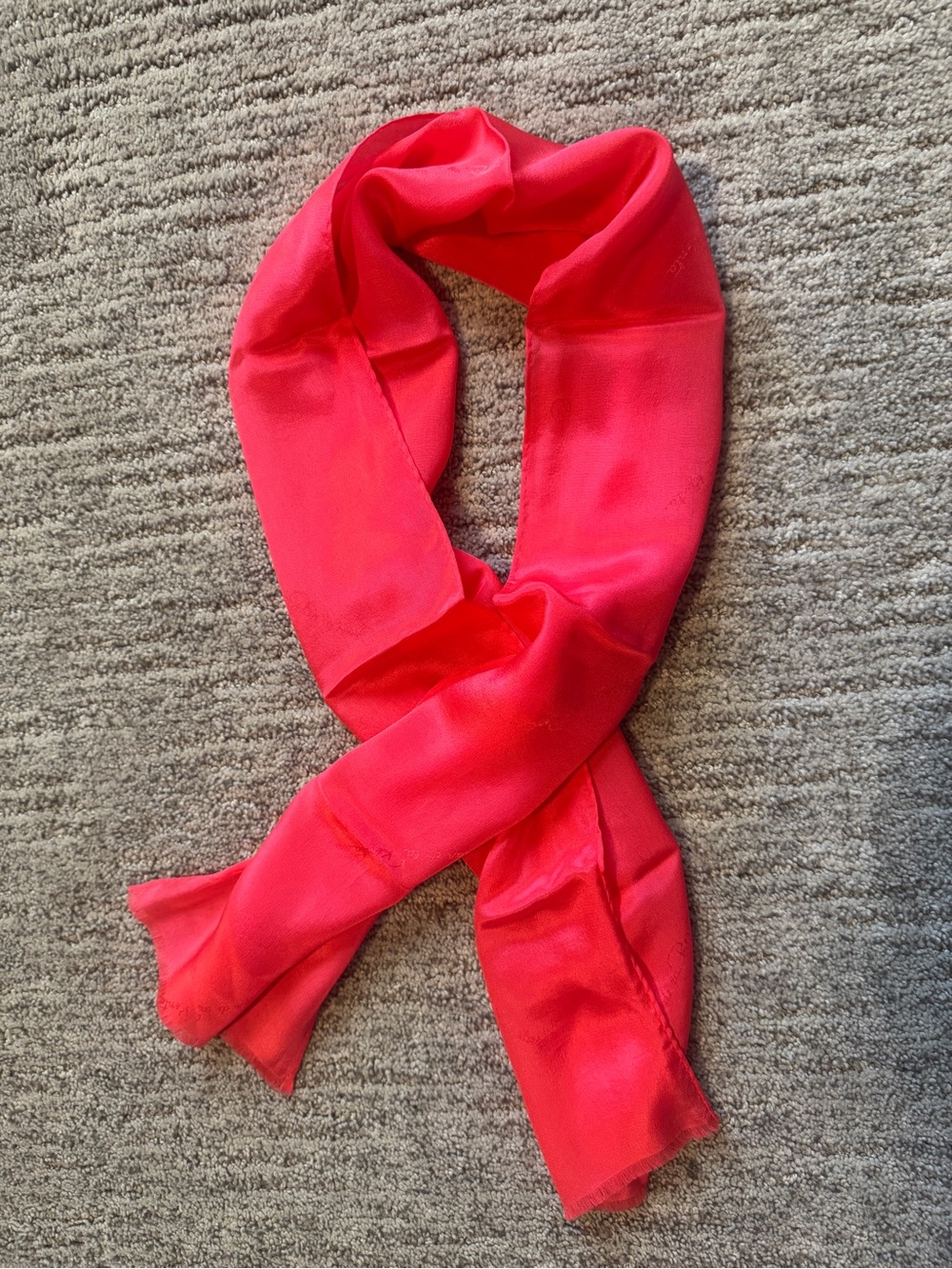 Oscar de la Renta Signature Silk Rectangle Scarf Coral Red Long Vintage 80s